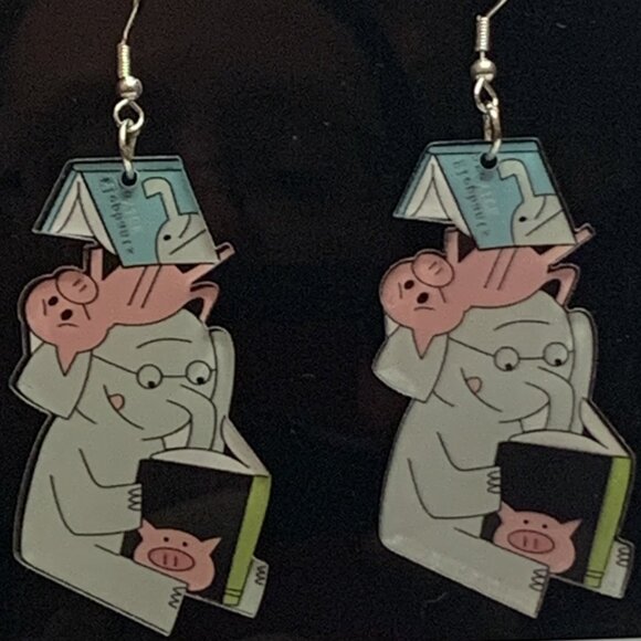 Elephant Earring, Pig Earring, Book Earring, Gift Idea, Educator Earring, Read - Picture 1 of 4